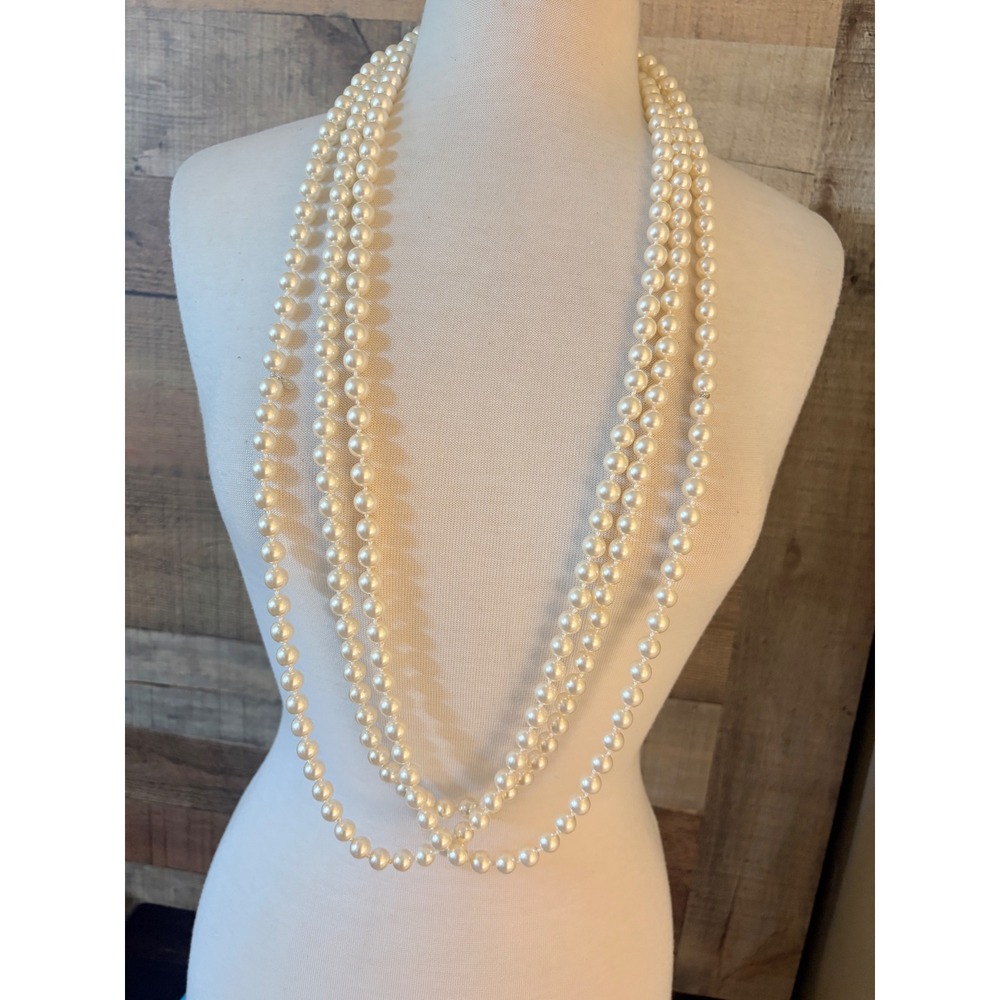 RMN Vintage Faux Pearl Strand Necklace Cream Long Layering 42 Inch J808